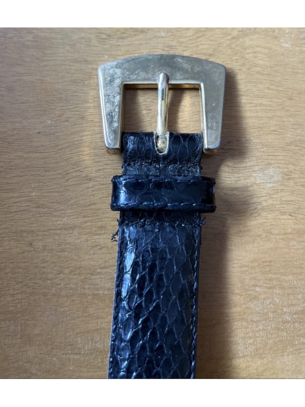 Vintage JANA Black Genuine Snake Skin Belt Gold Buckle Size L Taiwan R.O.C. - Picture 5 of 8